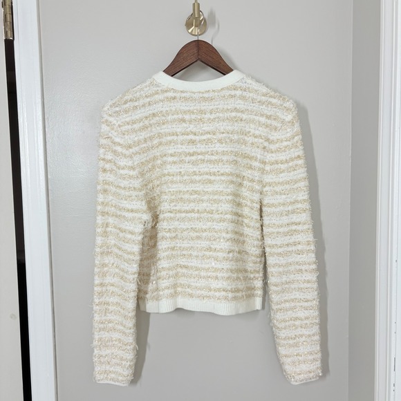 Express Womens M Lady Jacket Cream Gold Tweed Knit Cardigan Old Money Classic - Picture 9 of 13